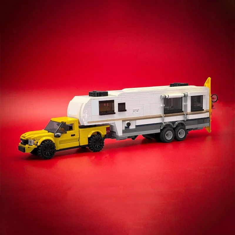 

1100PCS Speed Champions Toyotase Tundra Fifth Wheel Camper RV Model Cozy Living Space MOC DIY Building Blocks Birthday Toys Gift