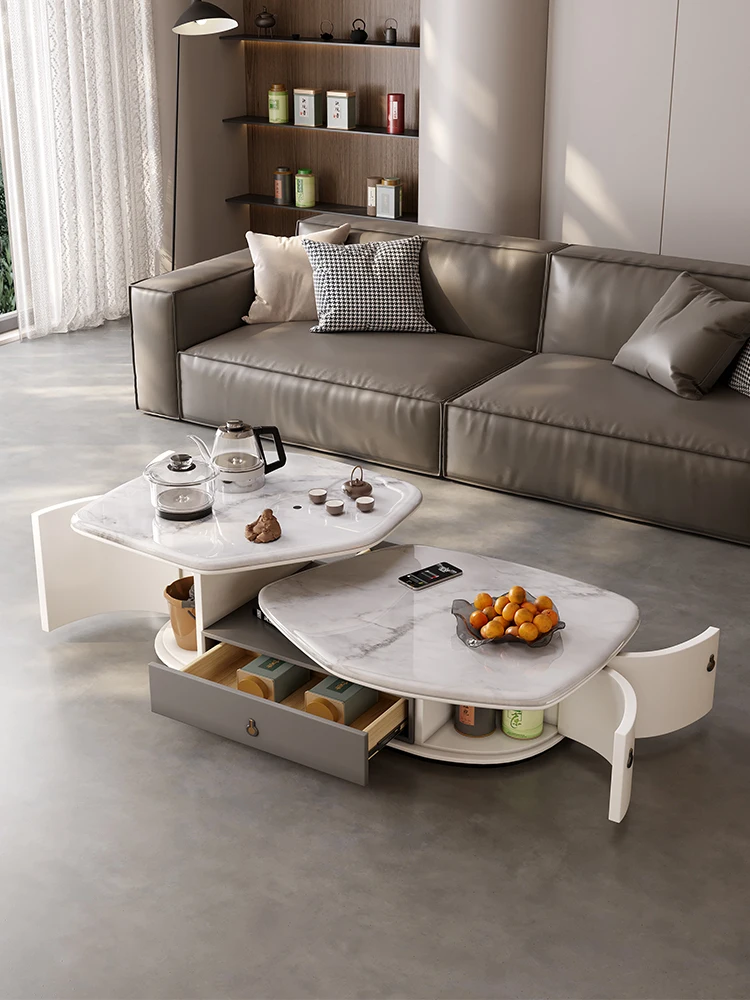 Household Stone Plate Coffee Table Special-Shaped Living Room Simple Microlite Kung Fu Tea Table Integrated TV Cabinet Unit