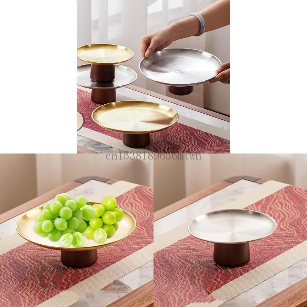 

Stainless Steel Metal Cake Tray Fruit Display Plate Dessert Pans with Base B03D
