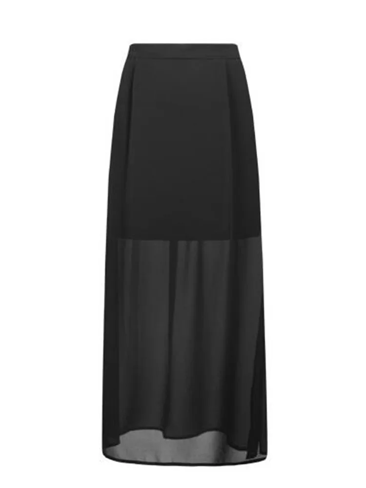 Saia Longa Maxi Feminina de Chiffon para Verão 2026, Cintura Alta, Fenda, Elegante, Casual e Solta