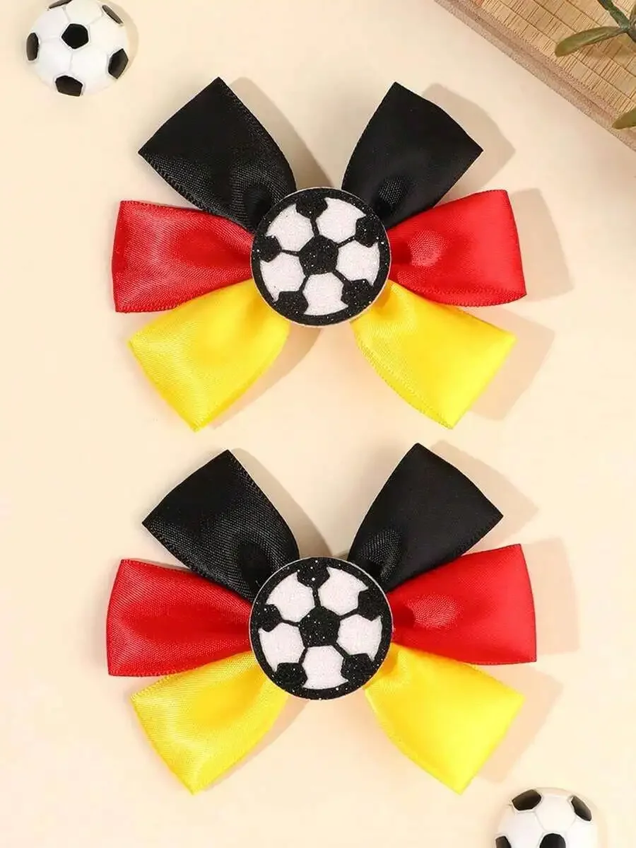 

2pcs Football Theme Hair Bow Barrettes For Adults, Germany Flag Colors Hair Accessories