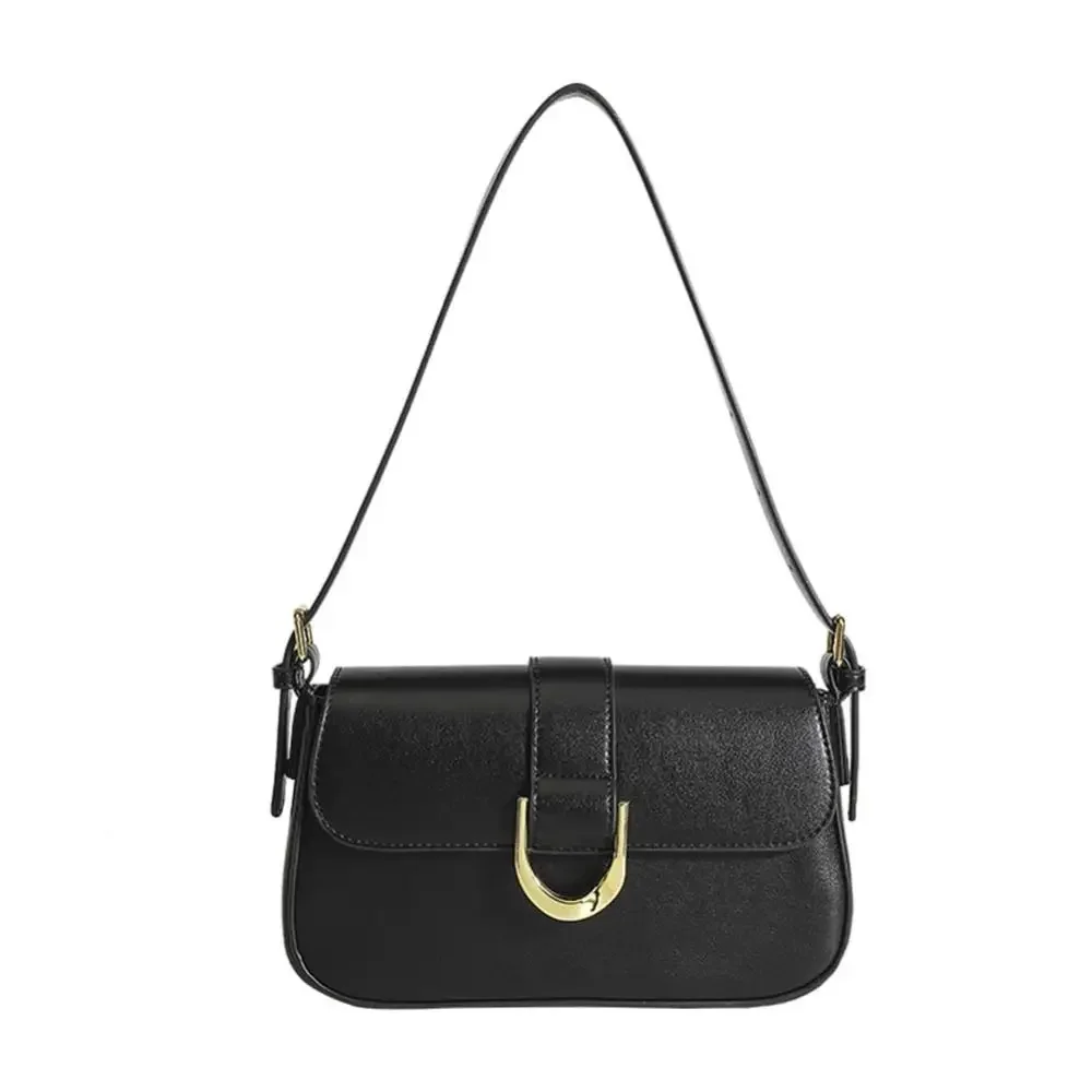 Classic PU Leather Horseshoe Buckle Casual Crossbody Bag Soild Color Small Shoulder Bag with Zipper Closure Women Clutch Purse