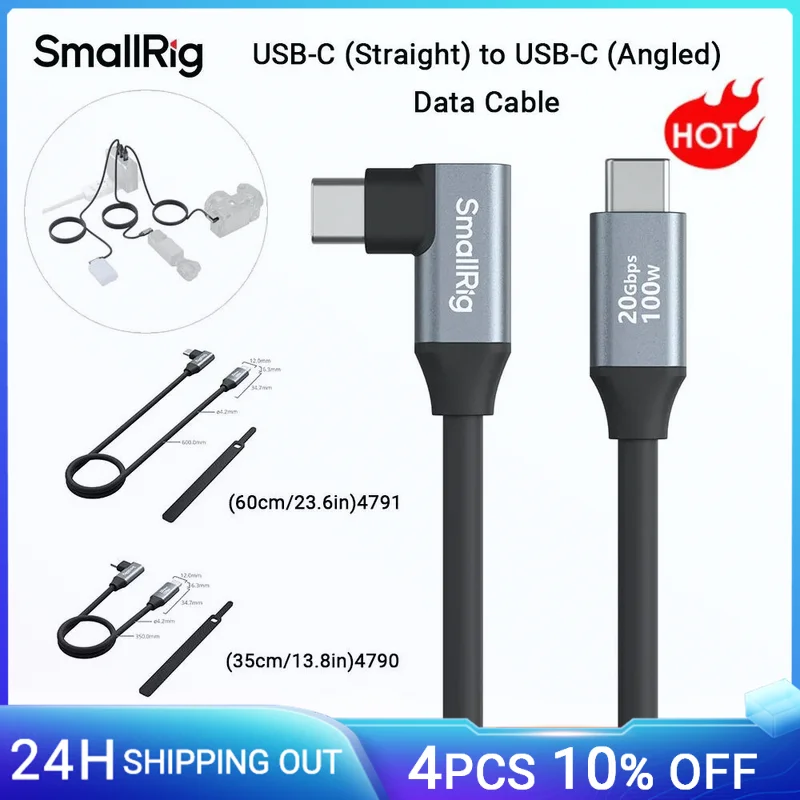 Cabo de Dados Angular Smallrig Usb-C Reto para Usb-C, Suporte para Carregamento - imagem 1