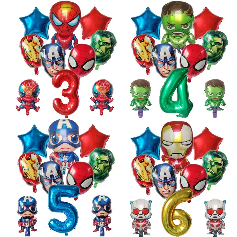 10pcs Children's Birthday Party Decoration Avengers Theme Iron Man Captain America Spider Man Hulk Balloon Set Supplies