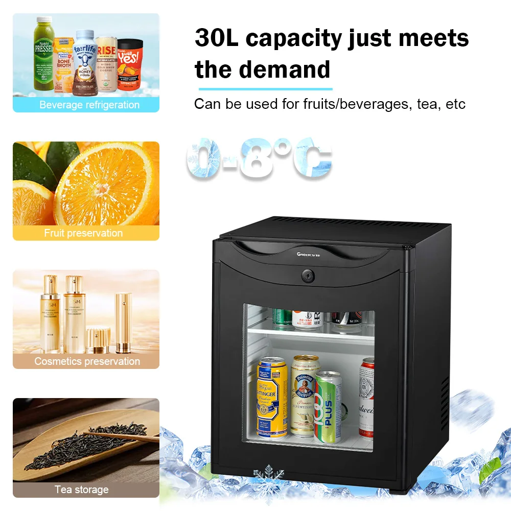 Portable 30L Luxury Stainless Steel Single Door Low Noise Air Cooling Refrigerator for Hotel & Outdoor Use
