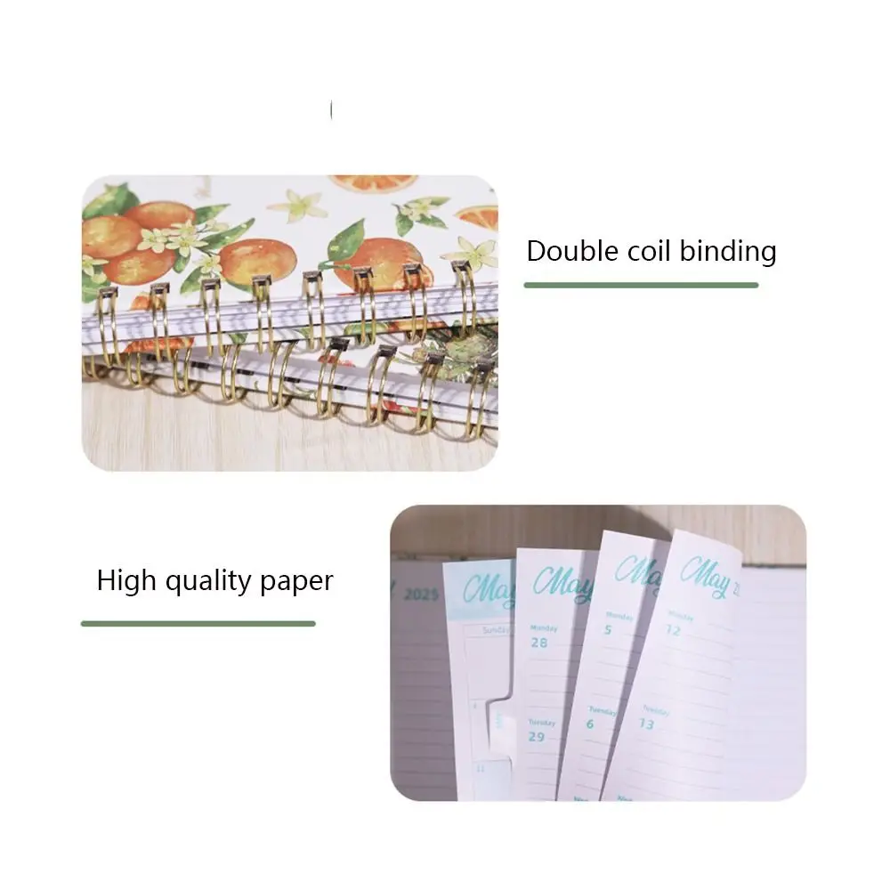 Monthly 2025 English Agenda Book Weekly Plan Loose-leaf Coil Flowers Diary Notebook Planner Organizer To Do List