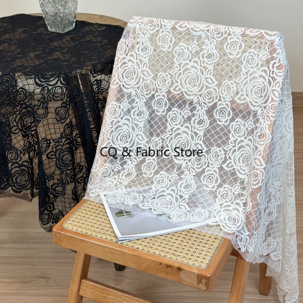 정장 우아한 드레스와 스커트를 위한 절묘한 검은색 속눈썹 레이스 원단 70x150cm