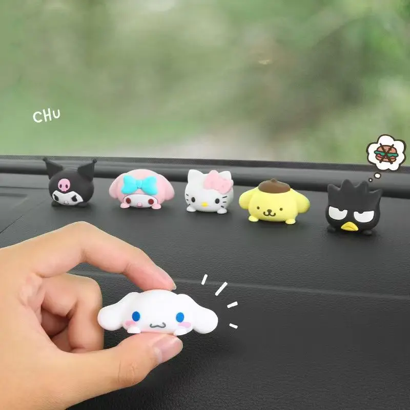 Kawaii Car Ornaments Doll Console Rearview Mirror Decoration Cartoon Hello Kitty Kuromi My Melody Car Creative Accessories