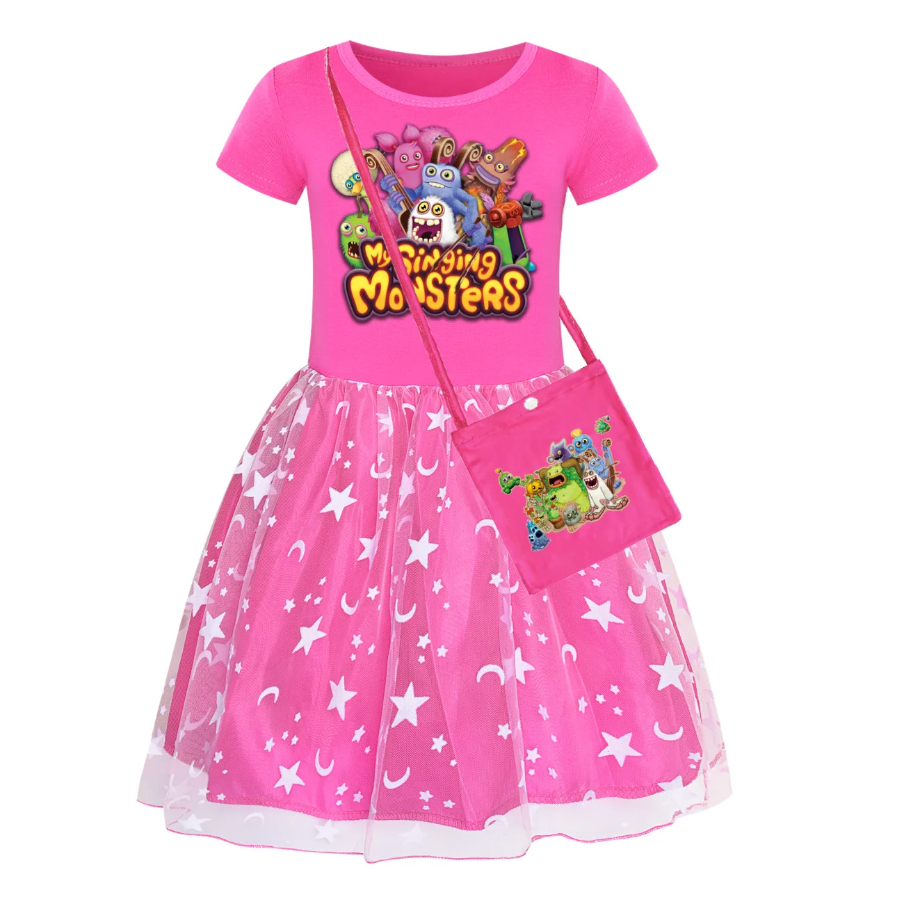 Singing Monsters Dress Baby Girls Short Sleeves Casual Dresses Kids Birthday Wedding Party Vestidos Children Halloween Outfits