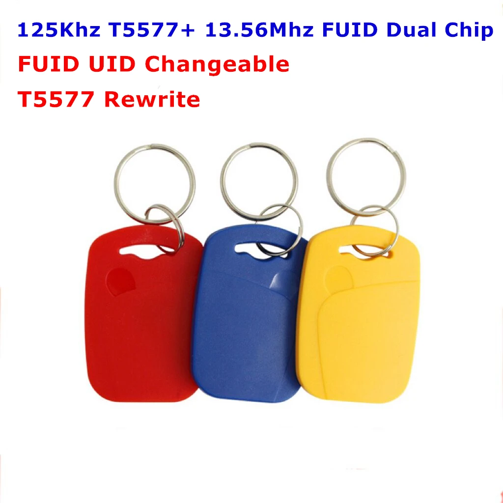 

Dual Chip NFC RFID 13.56Mhz 1K UID CUID FUID and T5577 125KHz ID Key Tag Readable Writable Rewrite for Copy Clone Backup