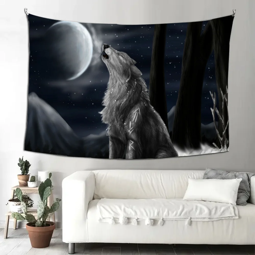 

Emo White Wolf Tapestry Decoration party Background Hanging Cloth Bedroom Tapestry Room Decor Aesthetic