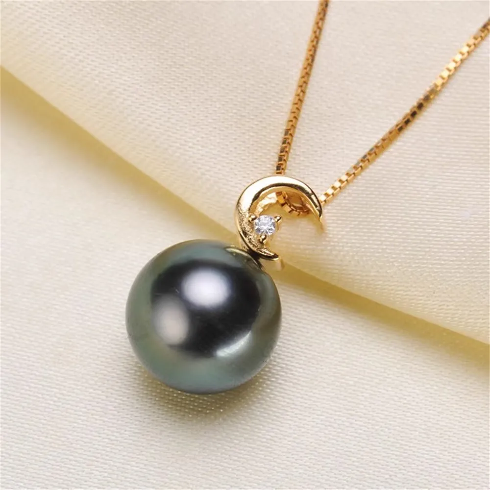 

DIY Accessories S925 Sterling Silver Pearl Pendant Empty Tray Moon Necklace Pendant Women Fit 8-11mm Round Oval Beads D037