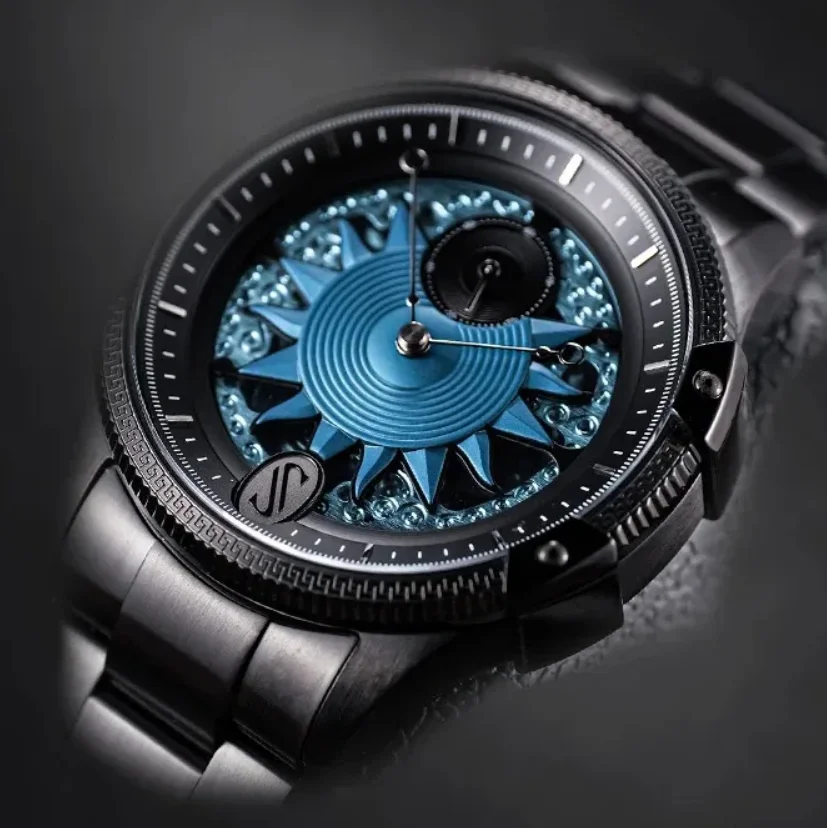 Oblvlo relógio automático masculino 43mm relógio de pulso mecânico luminoso 10atm à prova d'água esqueleto de safira mostrador sunburst