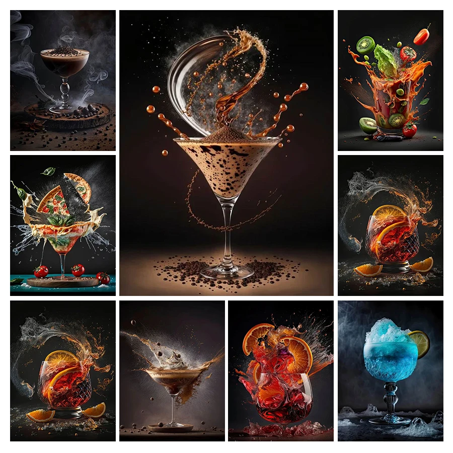 5D Diy Diamond Painting New Coffee Cocktail Mosaic Art Full Rhinestone Embroidery Fruit Wine Glass Picture Wall Decor AA5295