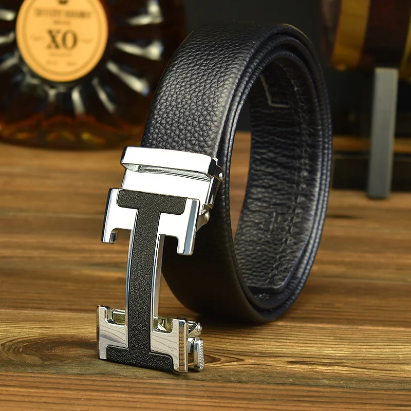 Легкий роскошный модный мужской пояс с автоматической пряжкой и высококачественными кожаными буквами, простой и зрелый мужской ремень