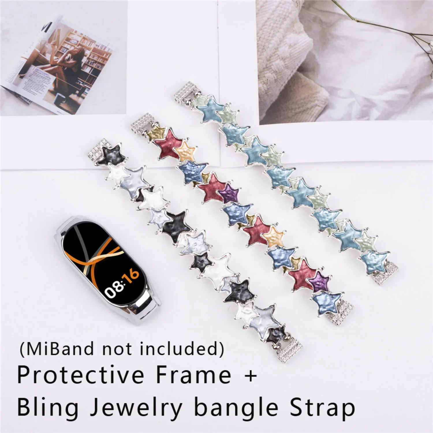 Jewelry Star Watch Strap Frame for Xiaomi Band 9 8 7 6 5 4 3 Protect Cover Wirst Bracelet For Xiaomi MiBand 9 Belt