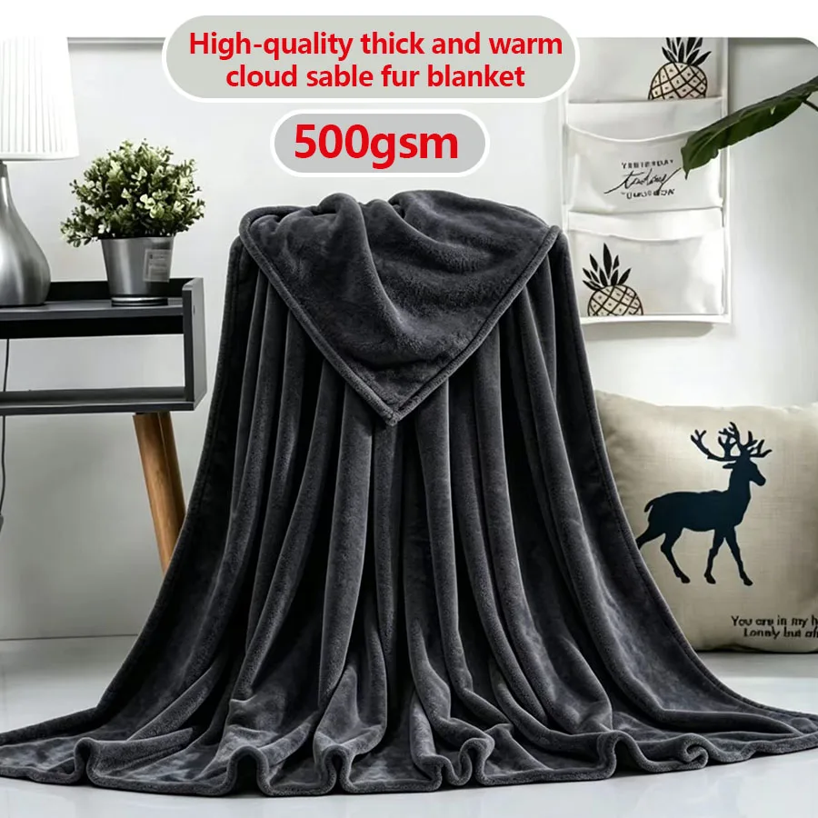 500gsm Thick Coral Fleece Blanket Solid Color Warm Sofa Cover Premium Quality Mink Velvet Picnic Travel Blanket for Outdoor Use