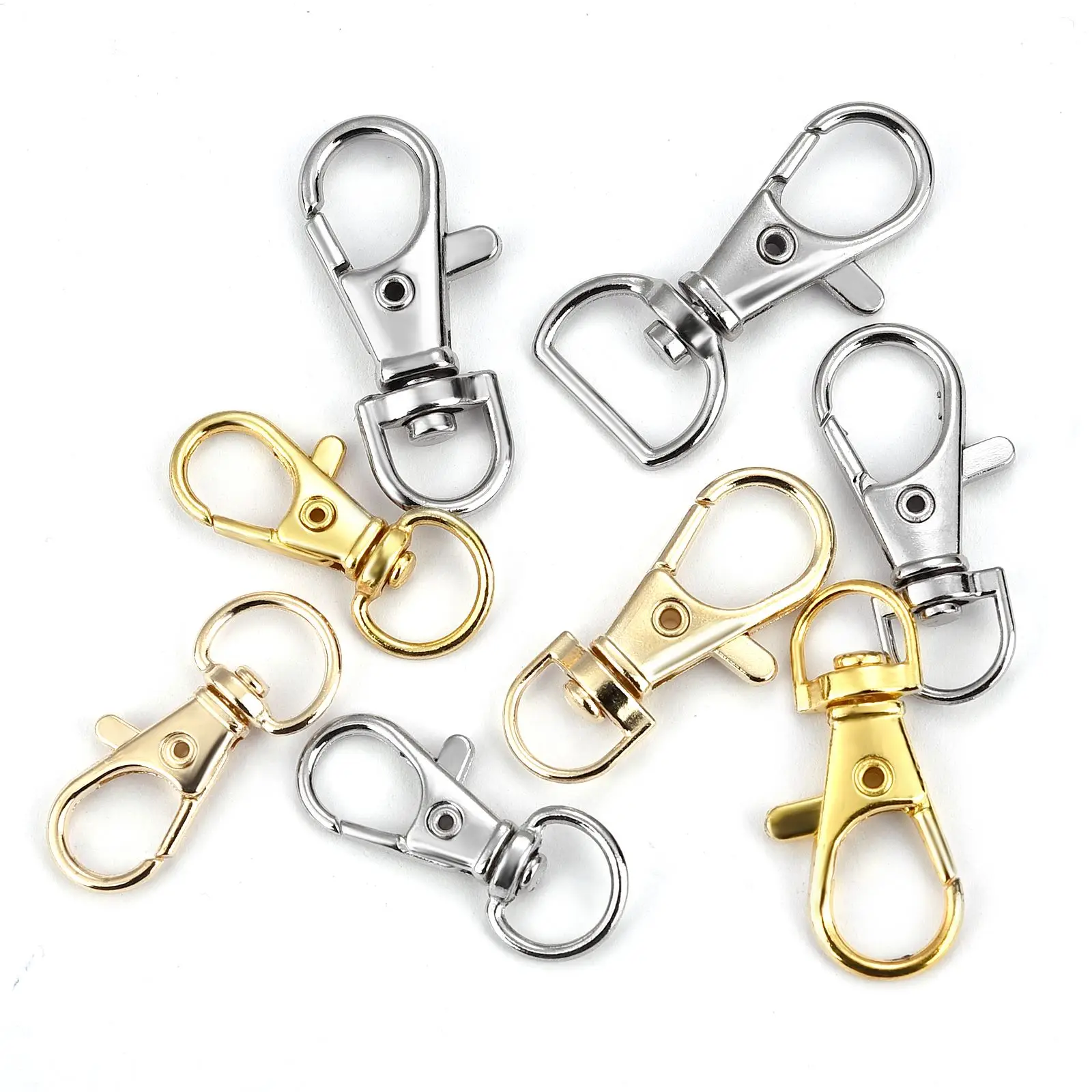 10pcs Gold Silver Plated Lobster Clasp Hooks Split Key Ring Swivel Connector Carabiner DIY Handcrafts Sewing Accessories