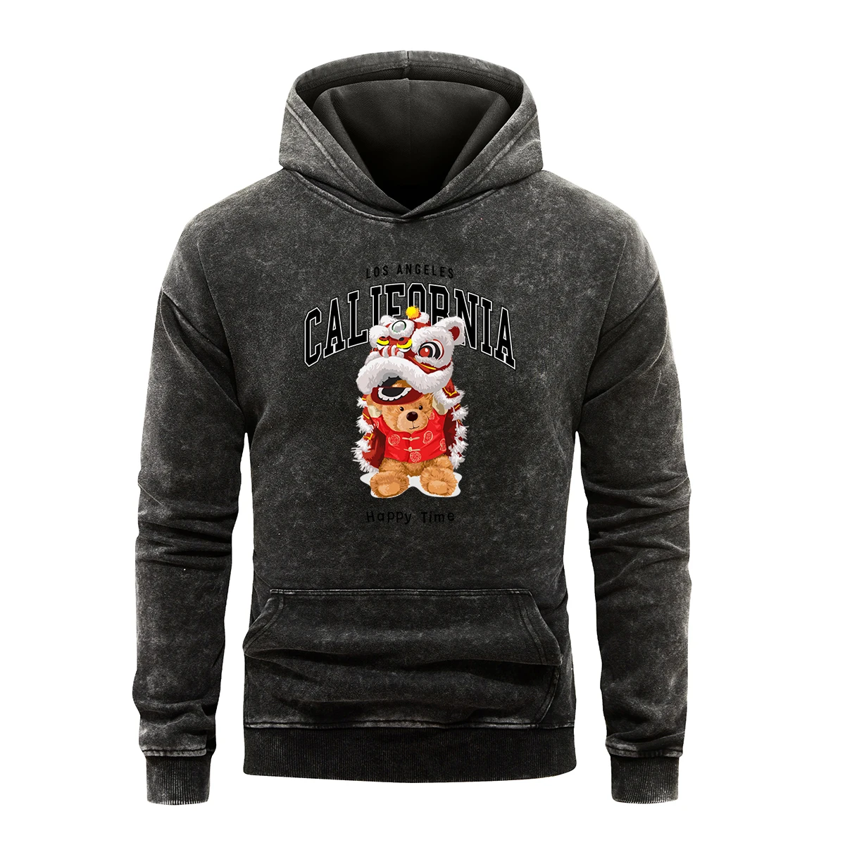 

The Lion Dancing Cute Bear California Letter Women Hoodies Retro Washed Hoodie Sweatshirt Comfortable Pullover Street Wear Tops