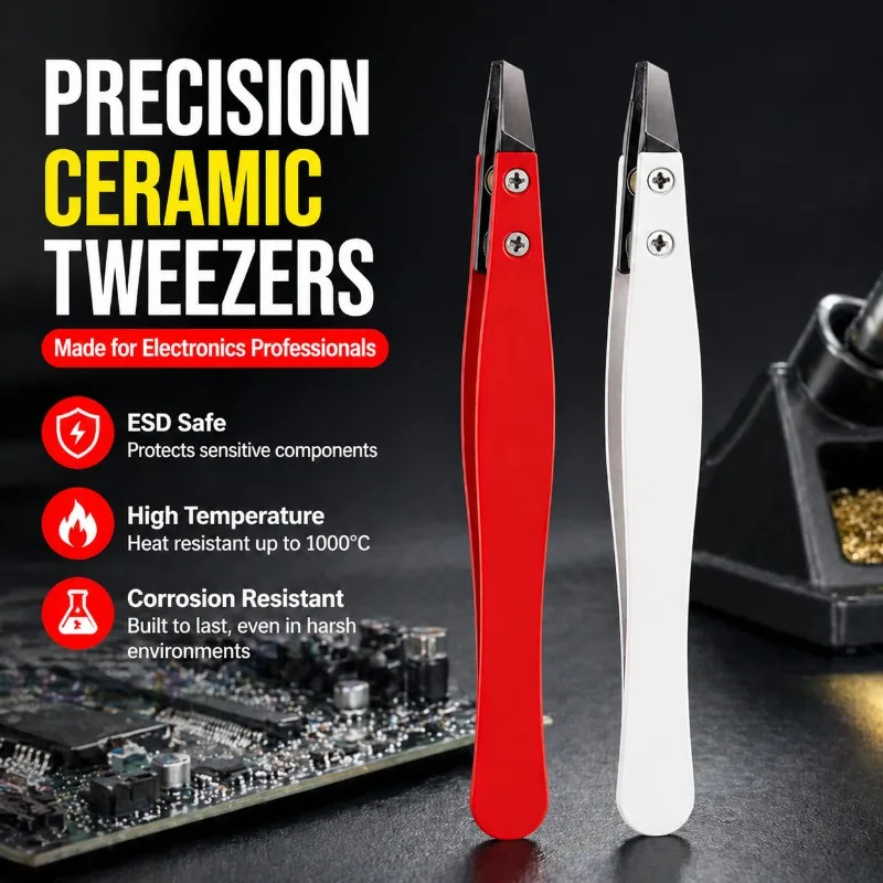 Insulated Electrician Ceramic Clamp High Temperature Resistant Corrosion Proof Fine Gripping ESD Anti-static Precision Tweezers