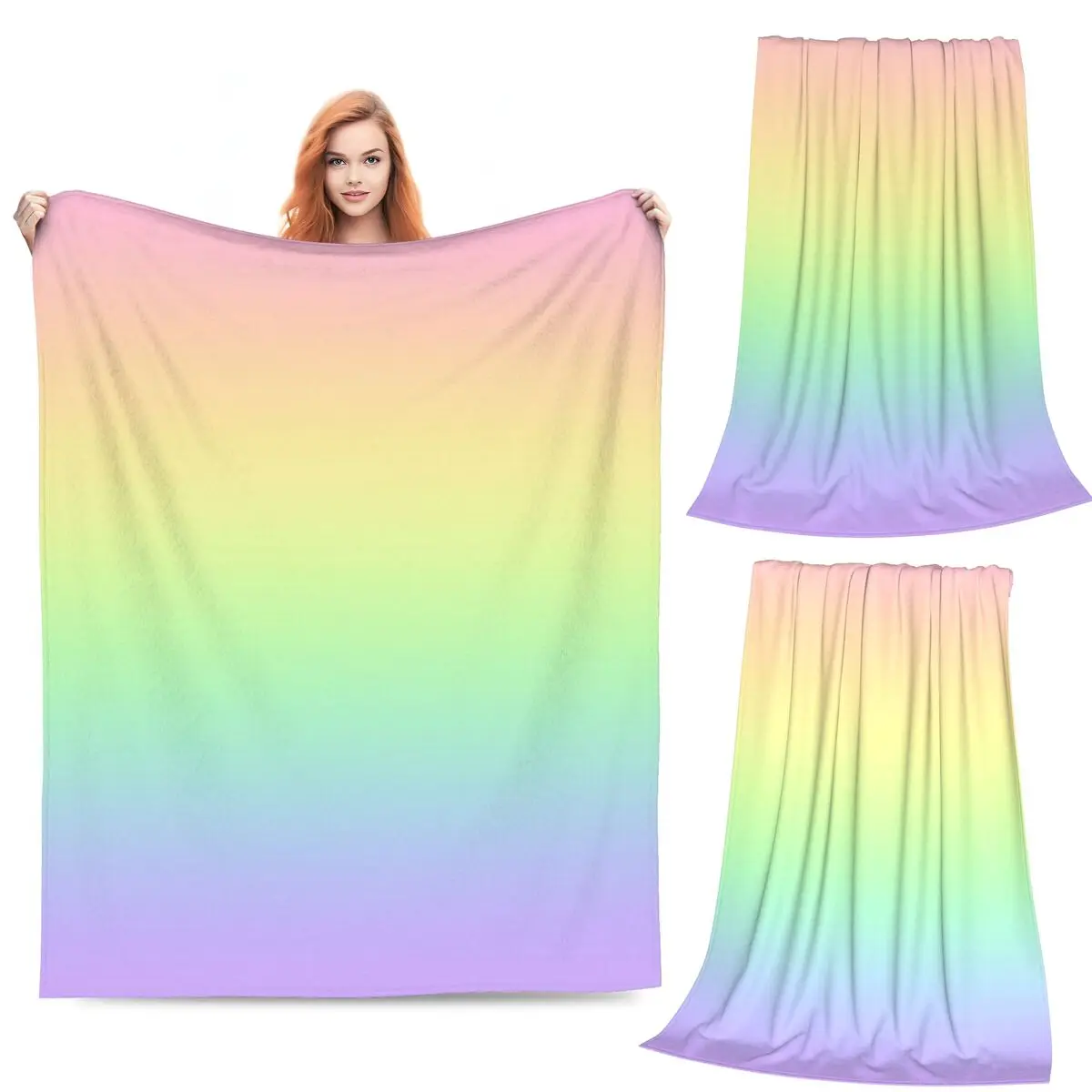 

Pastel Rainbow Gradient Blankets Flannel Sofa Throw Blanket Warm Throw Blankets for Home Bedroom Office Throws Bedspread Quilt