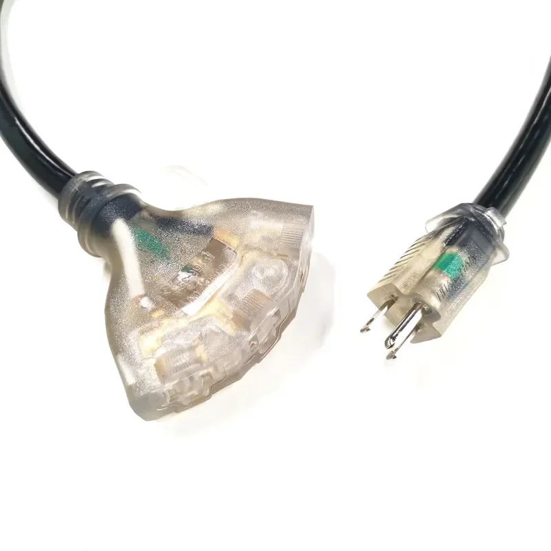 3G 12AWG SJTW 300V Etl Certified Light Black Us Nema 5-15P Plug to 3X5-15R Connector Receptacle Extension Power Cords