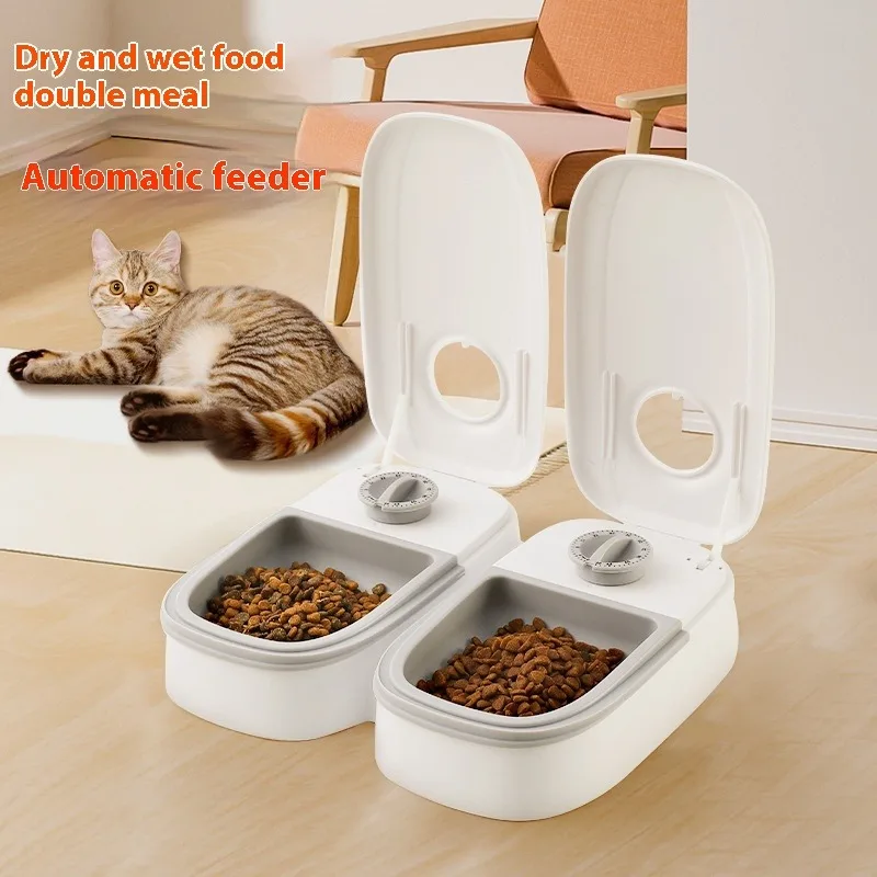 

Automatic Pet Feeder for Cats Dogs Dual Compartment Smart Timer Dry Wet Food Dispenser Portion Control Home Feeding Bowl