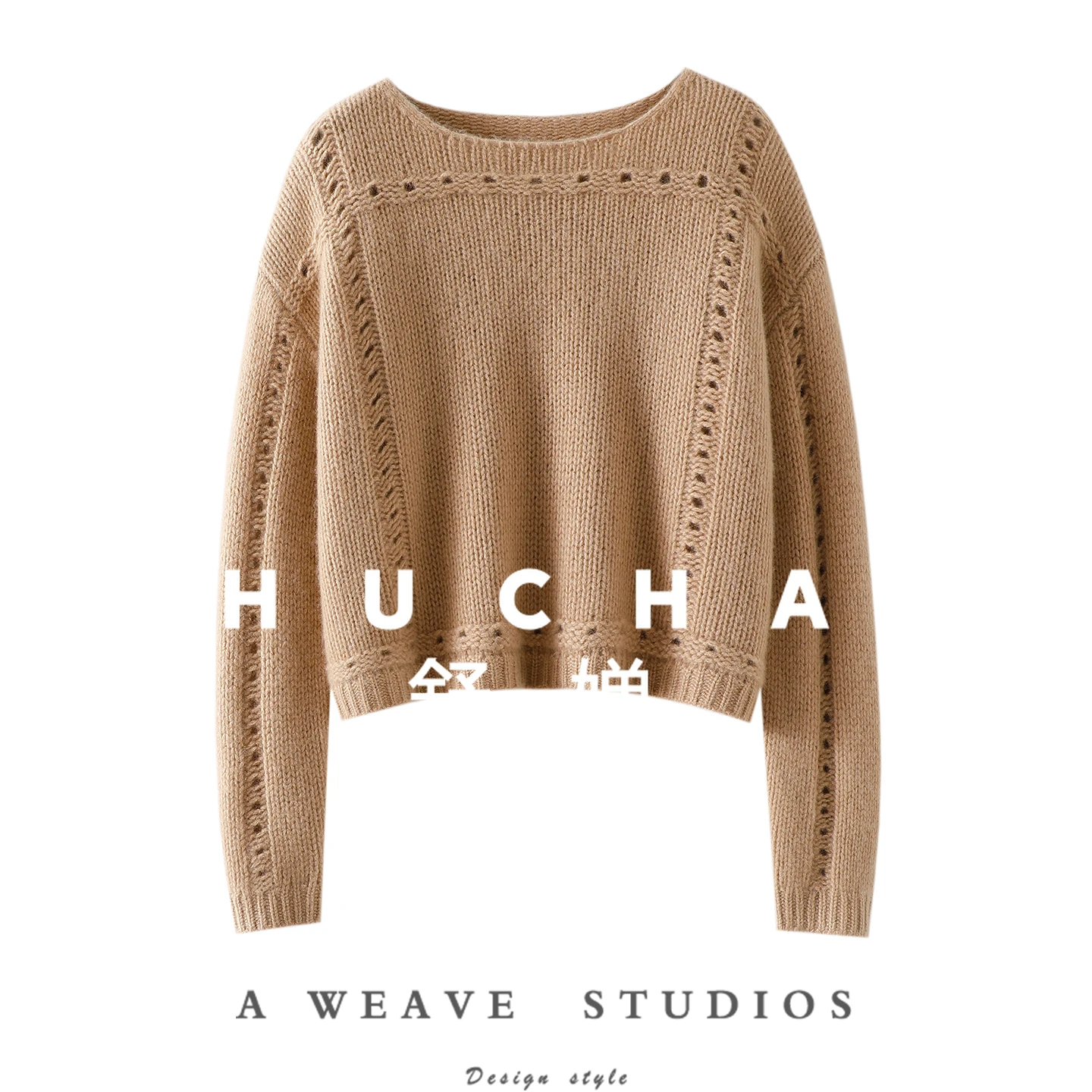 Hollow Neck 100% Cashmere Sweater Women's Pure Cashmere Sweater Knitted Sweater Short Loose Pullover 240g