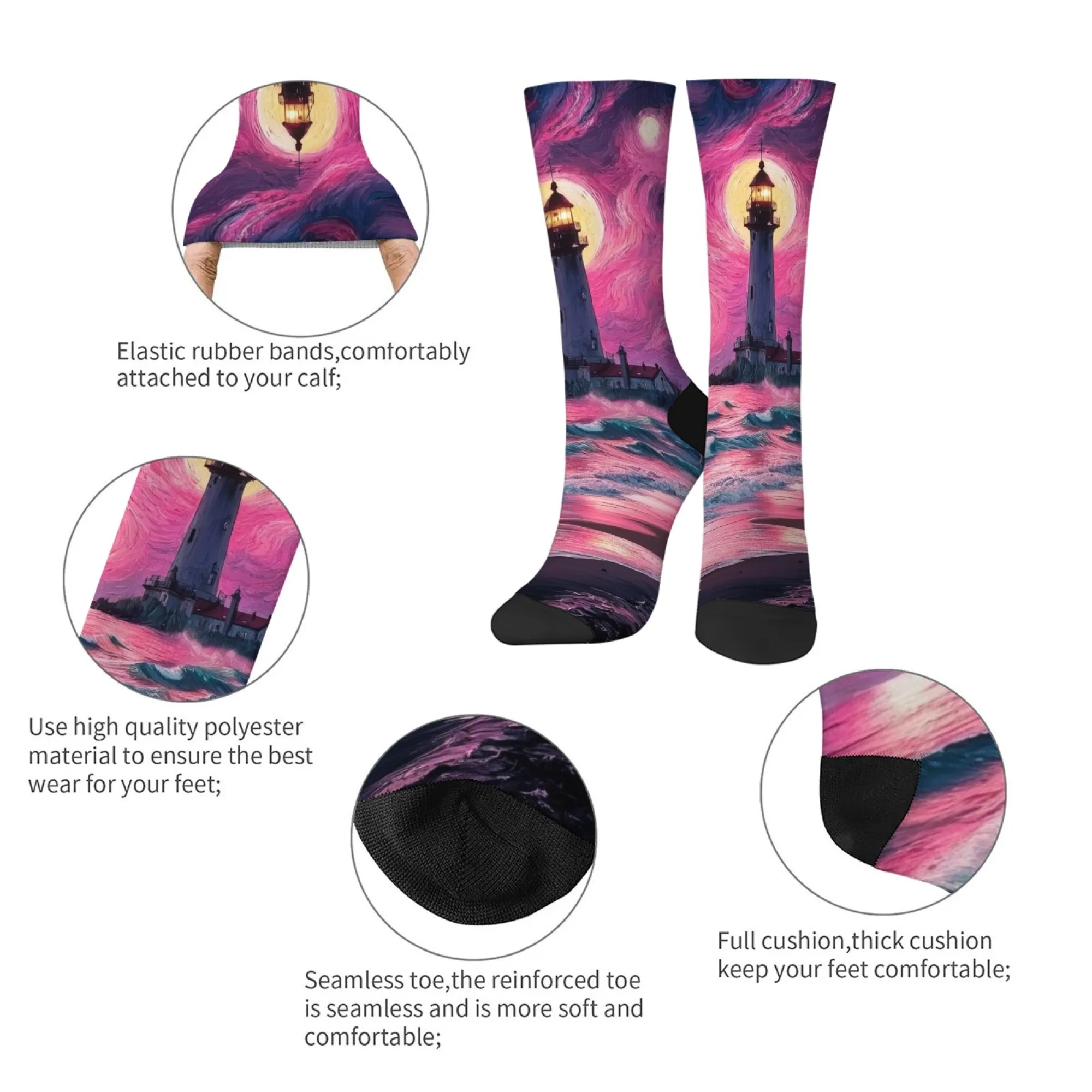 Calzini da uomo stile Van Gogh Art Lighthouse Calzini sportivi casual alla moda retrò Comodi calzini divertenti novità antiscivolo e traspiranti