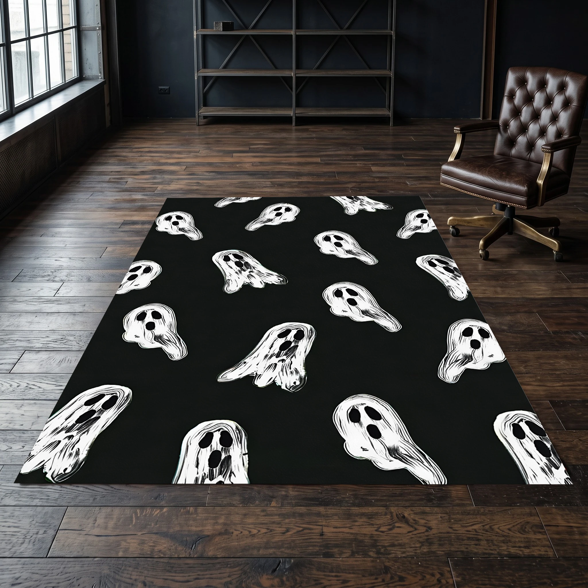 Quirky Ghost All-Over Print 2D Area Rug in Dark Unique Style for Home, Halloween Party Decor