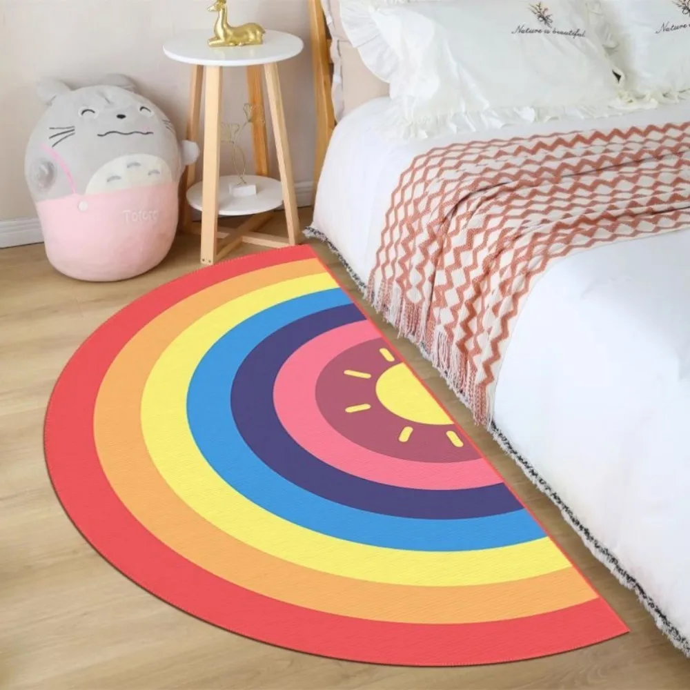 Colorful Rainbow Half Moon Area Rug Cute Semicircle Non-Slip Floor Mat for Bedroom Living Room Boho Kids Room Decor Carpet