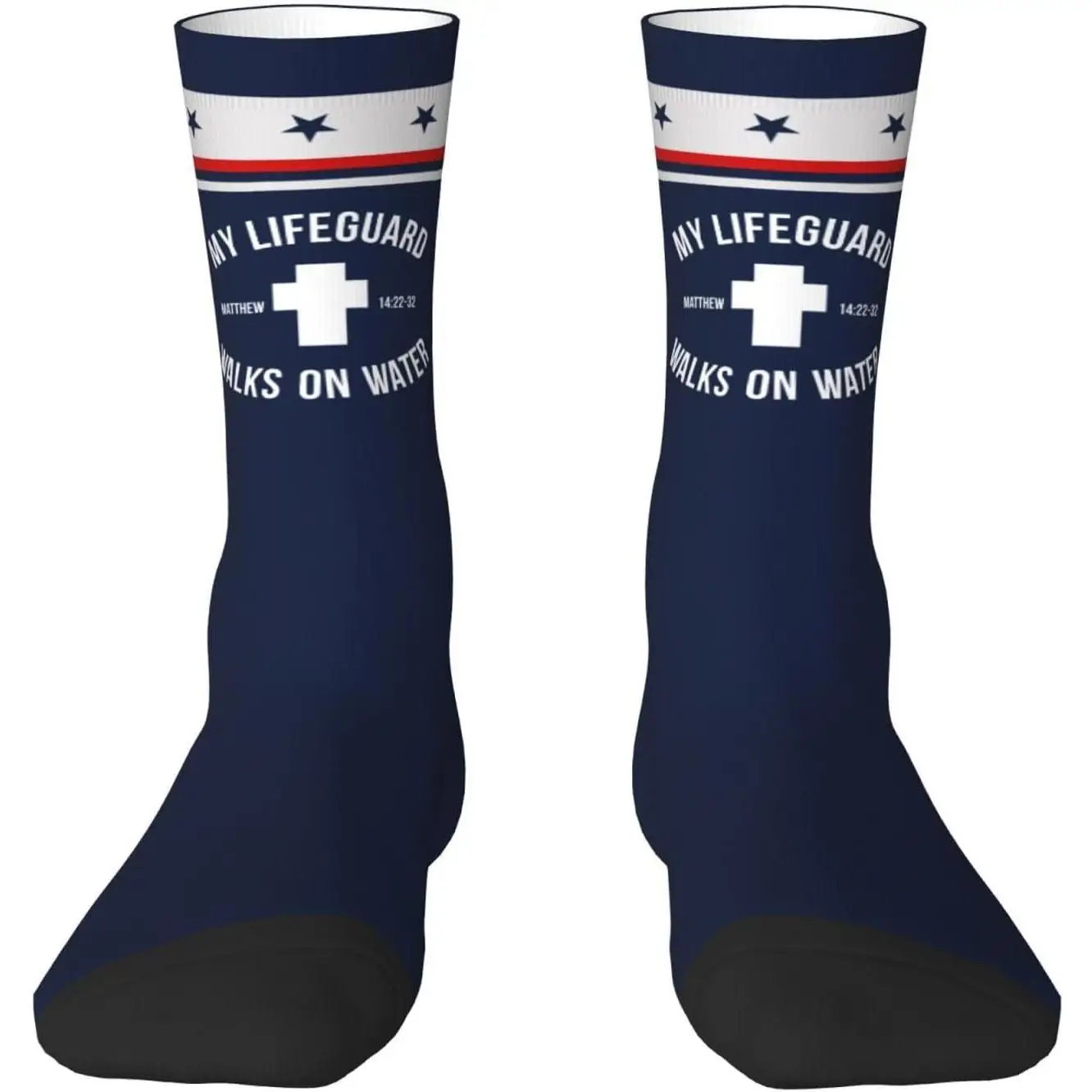 私のライフガードは水の上を歩く マタイア 14:22-32 イエス クロス ギフト メンズ ロングソックス アスレチック ランニング スポーツソックス 女性用