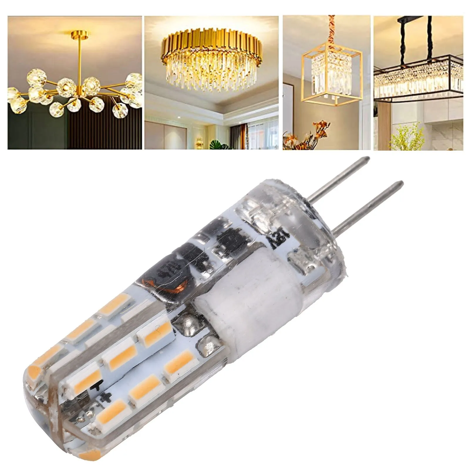 2pcs Silicone G4 LED Bulb No Flicker 3014 SMD LED LED Corn Light AC DC Compatible Crystal Chandelier Light Warm White Light