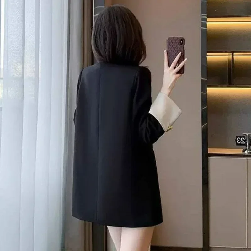 Fashion Spring and  Autumn Woman  New High-grade Loose Korean Commuting Temperament Commuter Casual Black Suit Top Explosion