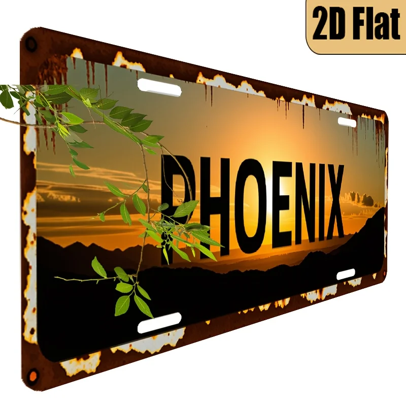 1pc Vintage Arizona Sunset License Plate - Retro Desert Decor with Phoenix, for Home, Car, Arizona-Themed Gifts - Decoration Onl