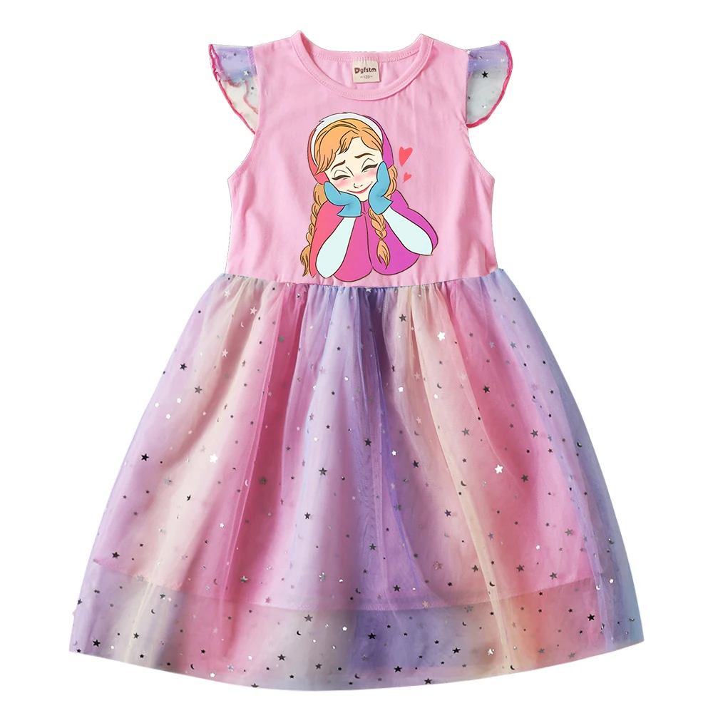 

Frozen Girl Dress Children Print Disney Elsa Anna Girls Princess Cartoons Casual Clothes Gauze Kawaii Dresses Kid Baby Gifts