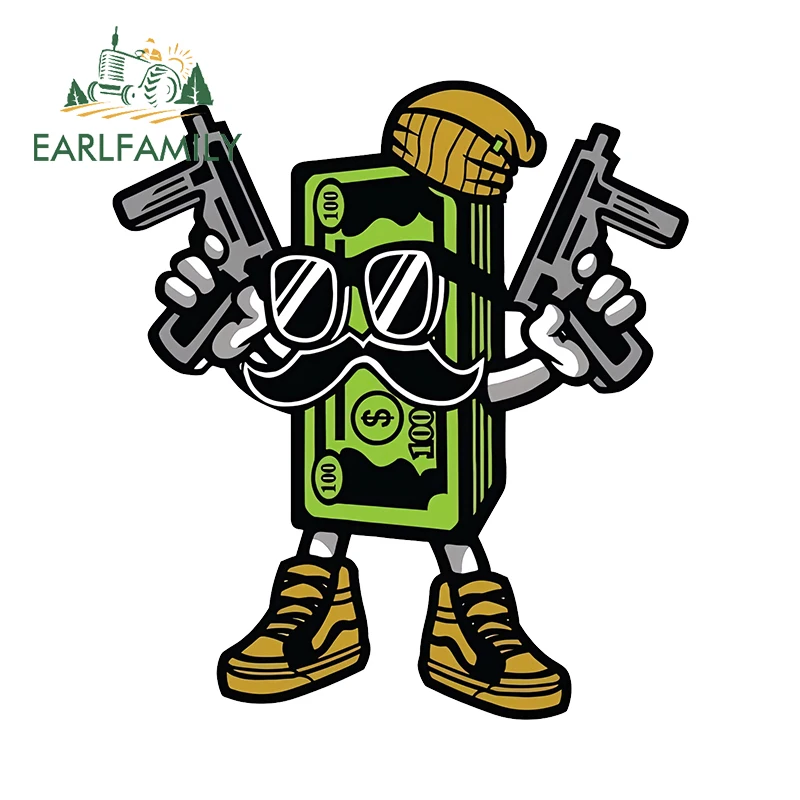 

EARLFAMILY Funny Cartoon Dollar Man Car Stickers Amusing Creative Graffiti Decals Cool Rearview Mirror Car Door Protector