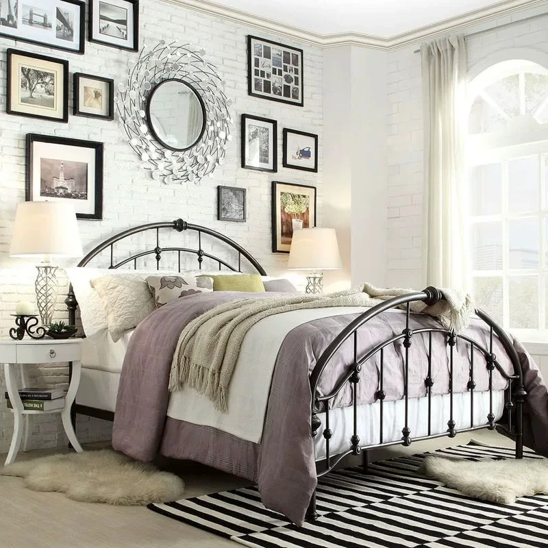 Wrought iron bed Wedding bed Retro iron Single double European American princess Children's frame Student