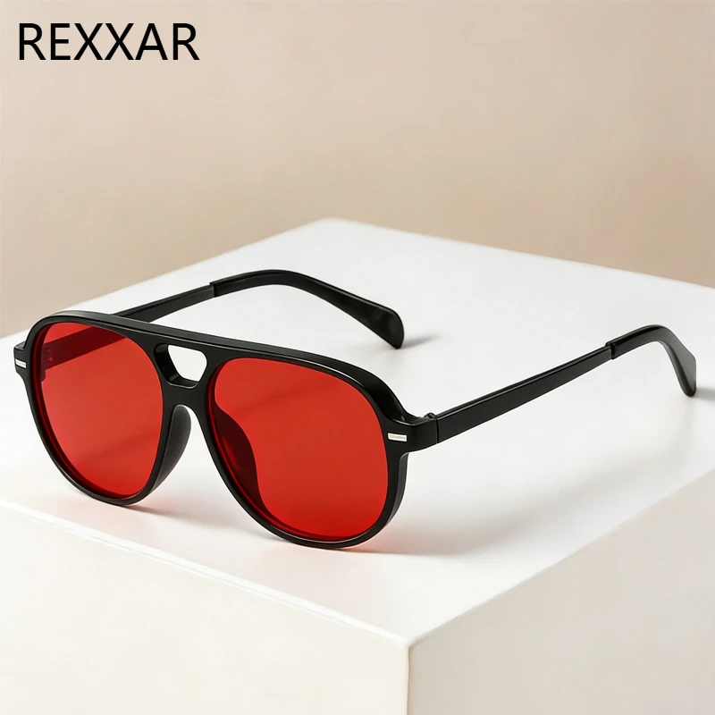 Retro Doppelbalken-Sonnenbrille für Damen Neue Sommer-Outdoor-UV-Schutz-Mode Schwarze Rote Brille Vintage-Design Sonnenbrillen für Herren