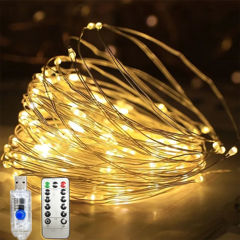 Halloween 1m-30M USB Remote LED Lights String Copper Wire Garland Fairy Lights for Christmas Wedding Party Decoration Wreath