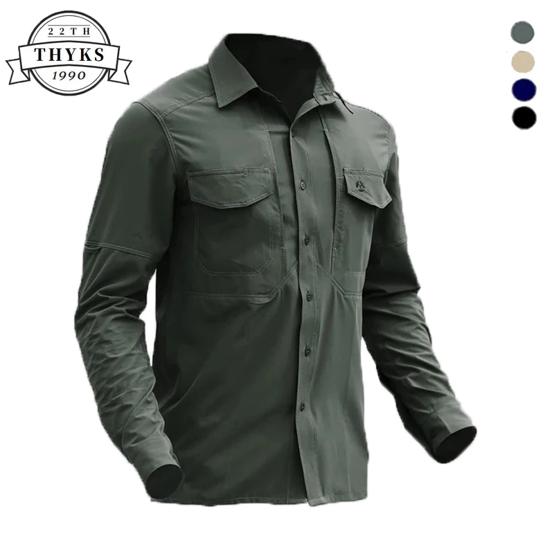 Tactical Quick-Drying Shirt Men's Elastic Multi-Pockets Loose Top Quality Long-Sleeved Shirts Outdoor Sport Combat Camping Tops