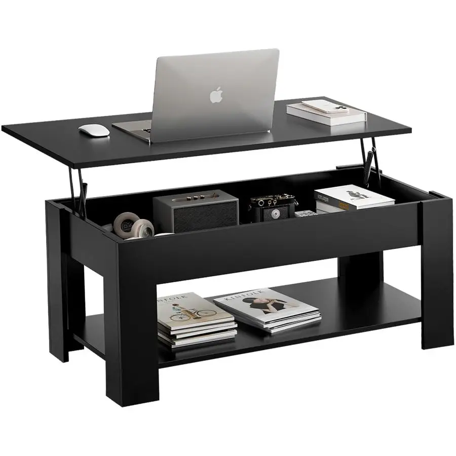 Coffee Table With Storage, Lift Up Coffee Tables for Living Room, Wooden Coffee Table With 1 Shelf Large Hidden Storage Modern