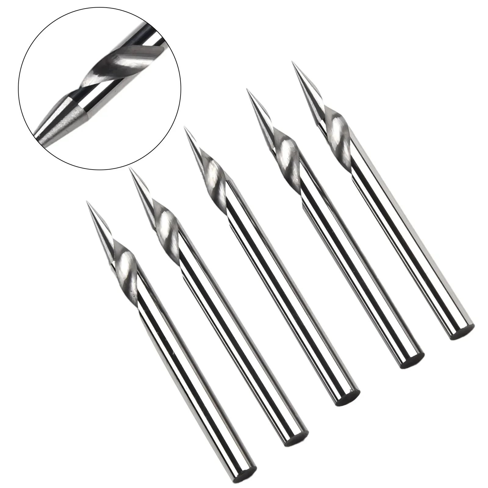 5pcs 1/8 Shank 20 Deg V Groove Single Edge Tungsten Steel Spiral CNC Milling Cutter Flat Bottom CNC Router Bits Engraving Tool