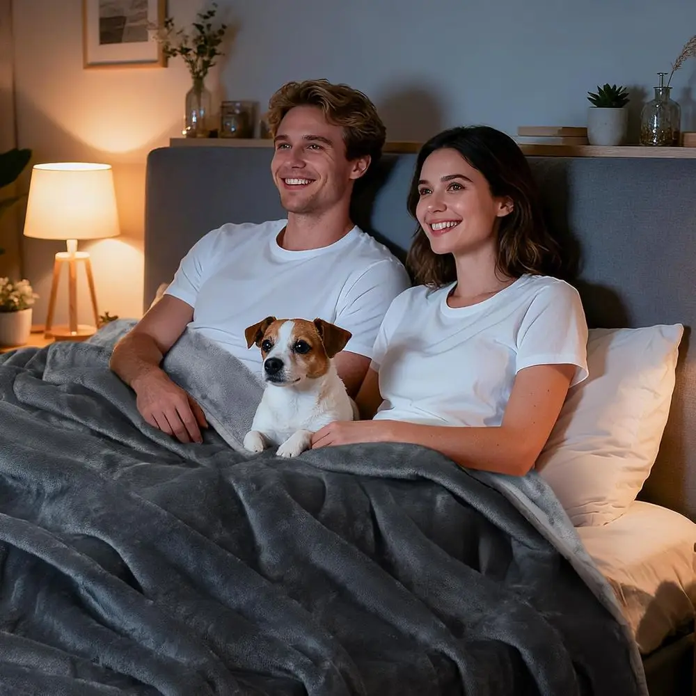 بطانية فلانيل مقاومة للماء بحجم كينج قابلة للعكس - رمادي، 85 × 108، مثالية للكلاب الكبيرة، وحماية من الانسكاب، وفيلم مريح Ni