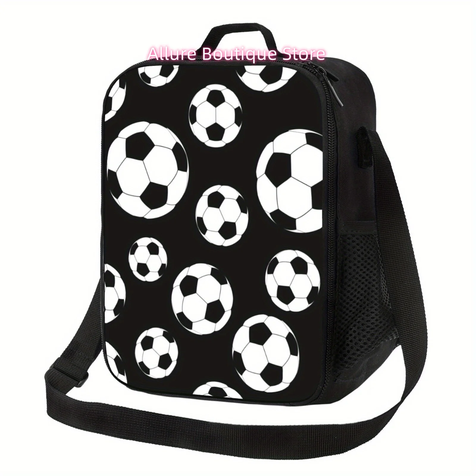 1pc Soccer Football Themed Insulated Lunch Bag - Non-Food Contact Compatible Cooler Tote for Work, Picnic, Travel | Hand Washabl