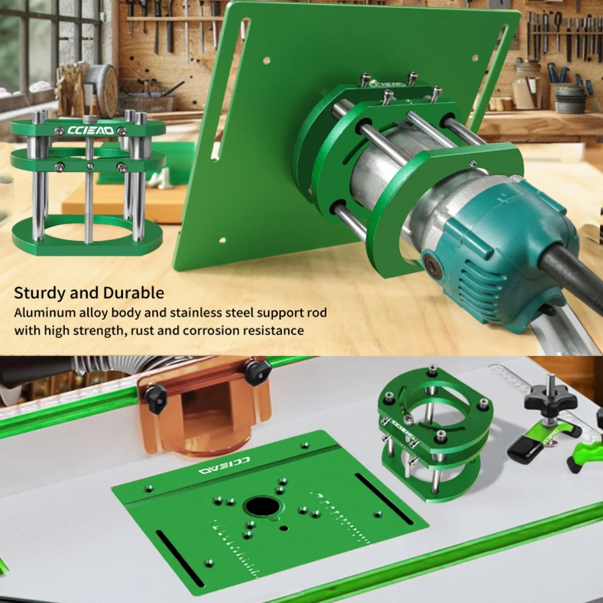 Manual Router Lift 4‑Claw Grip Aluminum Plate, Precision Height Adjust Inverted Mount for 65mm Trimming Machine Router Table