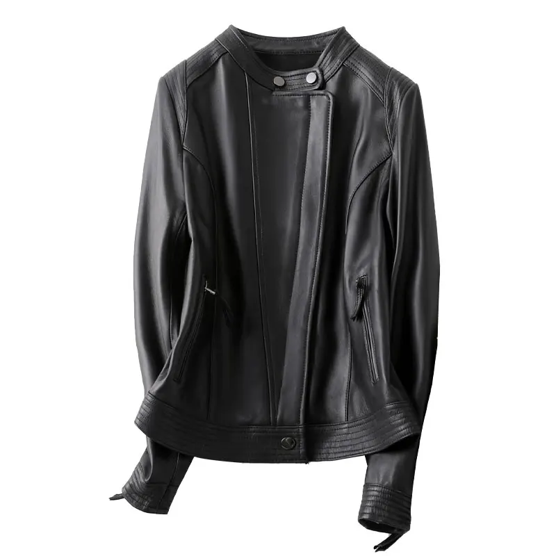 

AYUNSUE Real Leather Jacket Sheepskin Women's Motorcycle Leather Jacket Spring Autumn Black Short Trendy Coats Jaqueta Feminina