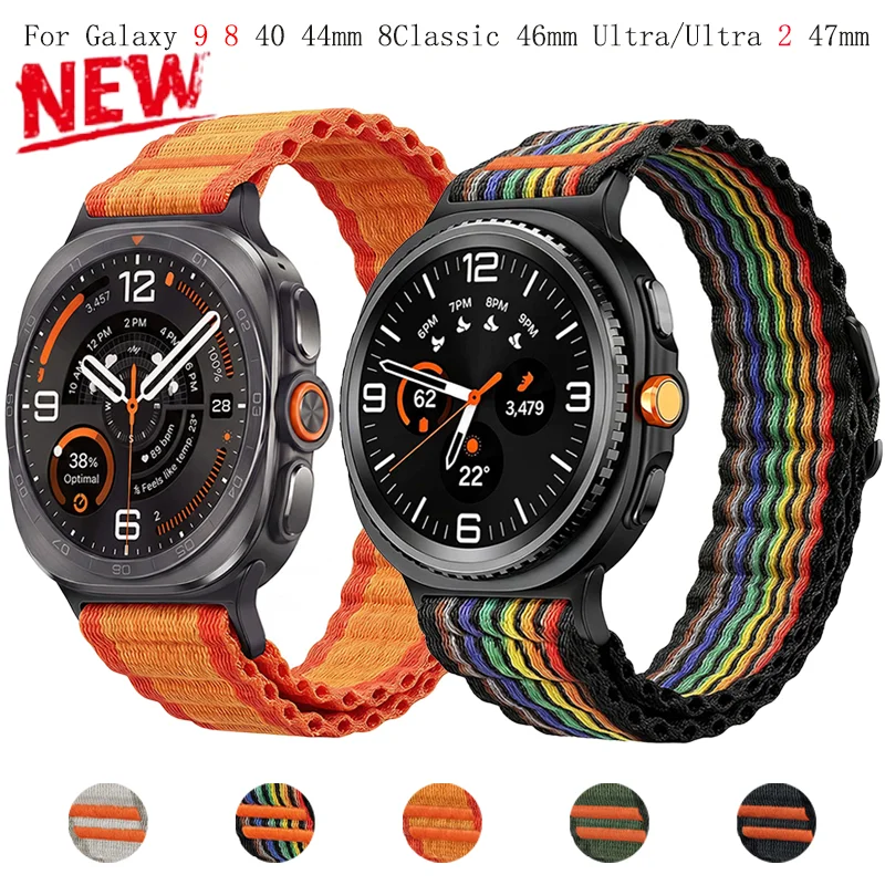 Nylon Strap for Samsung Galaxy Ultra/Ultra 2 47mm Sport Breathable Band for Galaxy Watch 9 8 40/44mm 8 Classic 46mm Bracelet