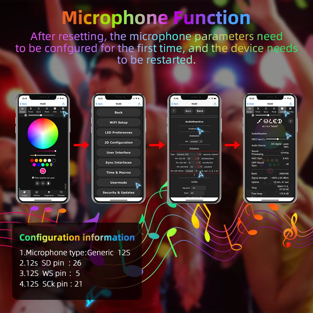 DOMRAEM WLED LED-Streifen-Controller USB-C ESP8266 ESP32 Mic Sync 16A Sicherung Level Shifter WS2812 SK6812 RGBIC Digitaler Pixel-Lichtcontroller – Detail 7