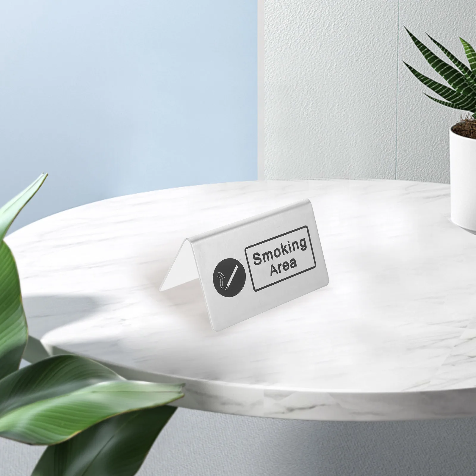 لافتة منطقة التدخين من الفولاذ المقاوم للصدأ، لافتة على سطح الطاولة على الوجهين للمقهى والمطعم والمكتب ومؤشر التدخين الداخلي